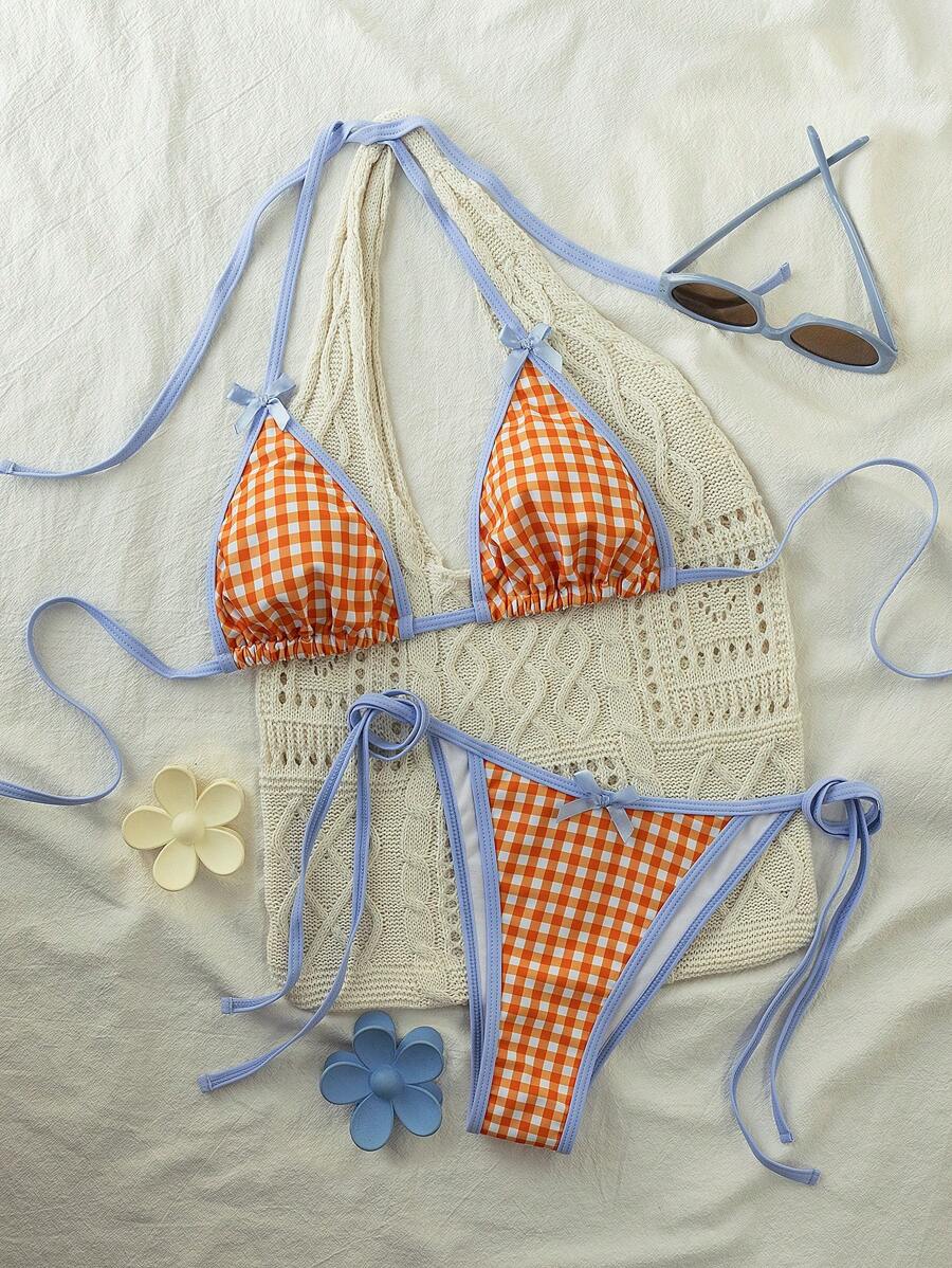 夏季多彩巡航派对可爱活力时尚青少年系带海滩度假比基尼女士两件套泳衣