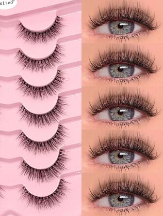  7 pares de pestañas postizas esponjosas Asiteo, naturales y ligeras, con tallo transparente, de mink falso transpirable, densas y suaves rizadas, adecuadas para principiantes