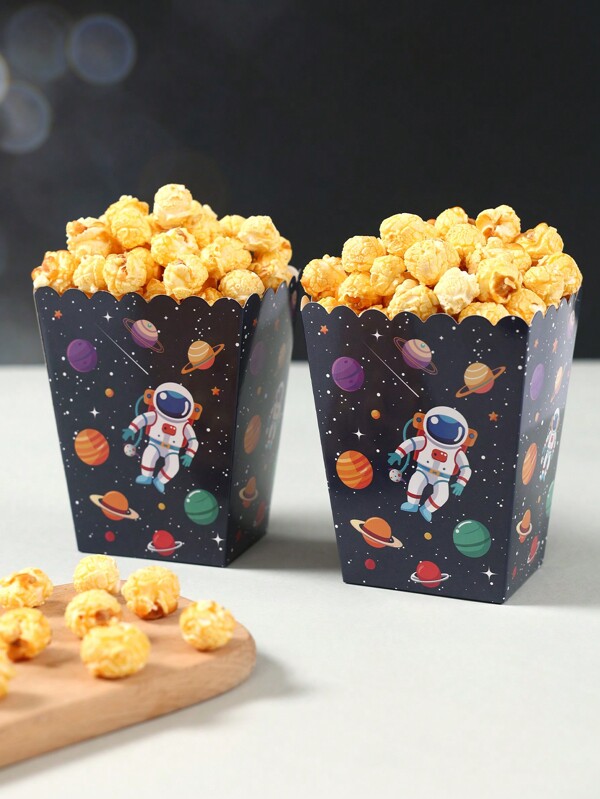 10 件宇航员风格食品盒、炸薯条盒、爆米花杯、爆米花桶零食盒容器，适用于生日派对装饰和家庭电影之夜、太空宇航员主题婴儿淋浴派对装饰一次性餐具装饰、厨房食品托盘蛋糕托盘，适用于面包店面包盒、汉堡餐厅