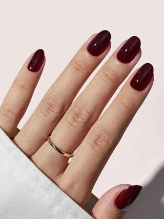 ARTAUG Press On Nails Korta - Press On Nails Röda Korta Ovala Naglar Höst Lösnagel, Passar Perfekt, Alla Hjärtans Dag Present, Druva Nageltillbehör Naglar