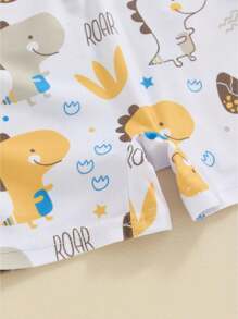 Toddler Boys Rash Guard Swimwear Cartoon Marine Organisms Print Short Sleeve Swimsuits Front Zipper Bathing Suits - White - View 6