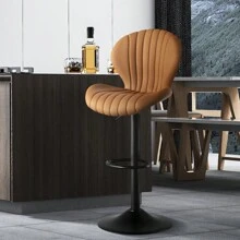 Nalupatio Bar Stools Set Of 2 |Breakfast Bar Stools •Backrest Kitchen Barstools •Bar Chair Fabrics •Modern Adjustable Swivel Gas Lift - Brown - View 7