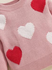 Kids Girls Pullover Sweater Casual Heart Pattern Warm Knitted Long Sleeves Infant Knitwear For Toddler