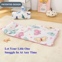 1pc Dinosaur Themed Toddler Nap Mat With Roll-Up Design, Detachable Pillow And Blanket, Machine Washable, Suitable For Daycare, Preschool, Travel And Camping - Pink - View 4