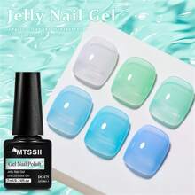 Mtssii Macaron Jelly Gel Nail Polish Blue Crystal Translucent Candy Color Semi Permanent Varnish Nail Art Soak Off UV LED Gel Polish For Summer Manicure Home Salon