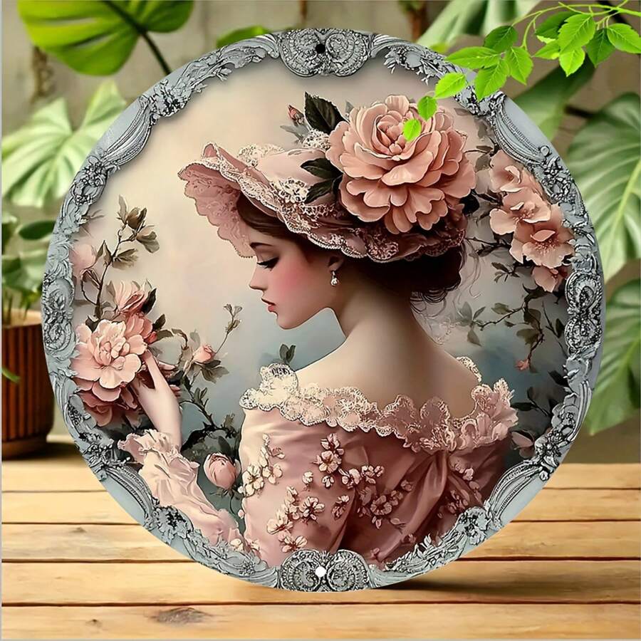 1 Stück elegante viktorianische Stil runde Metallwandkunst mit Blumen- und Spitzendesign - ideal für Restaurant, Bar, Café und Partydekor