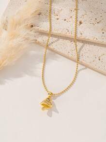 1pc Stainless Steel Gold Mushroom Necklace, Fashionable French Hip-Hop Style Casual Minimalist Versatile, Suitable For Daily Wear, Street, Valentine's Day, Party, Holiday - Mushroom - View 3