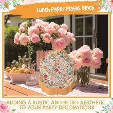 40 Stücke 4 Arten 9 Inch Lunch Dusty Blumen Pappteller, elegante Einweg-Blumenteller für Teegesellschaft, Hochzeit, Bridal-Shower, Geburtstag und Frühlingsgartenparty Dekoration (bedient 40)