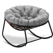 Outdoor Rocking Chair, Indoor & Outdoor Comfy Oversized Papasan Chair With Padded Cushion, Oversized Metal Frame Egg Chair For Living Room, Patio, Front Porch, Backyard - Beige - View 9