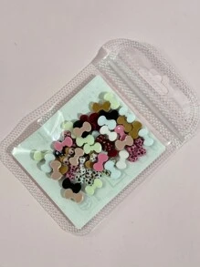 50 piezas/bolsa Decoración de uñas 3D con estampado de leopardo y lazo, accesorios planos y coloridos de lazo para uñas, mezcla kawaii de colores rosa, blanco, amarillo claro, rosa claro, marrón rojo, café y negro para joyería de uñas DIY, suministros de arte de uñas, gemas de uñas DIY profesionales