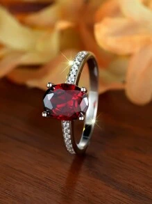 1pc S925 Sterling Silver Red Oval Cut Engagement Ring, Women's Fashion Ring, Wedding Ring, Anniversary Gift - Ring - View 2