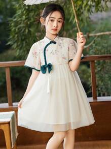 ASK JUNIOR Tween Girls' Lightweight Traditional Chinese Style Princess Dress, Summer - Apricot - View 2