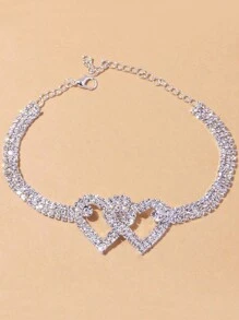 1 pieza Tobillera con forma de doble corazón de cristal brillante para la novia - Multicolor - Ver 6