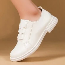 Women's Casual Wide Toe Leather Shoes, Versatile Sneakers, Spring/Autumn New Arrival Wide Width Women Lady Casual White Shoes - White - View 6