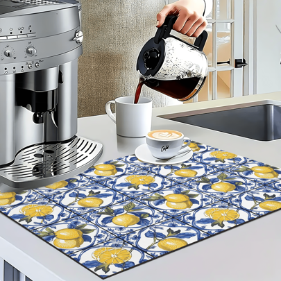 1pc,Blue Floral Lemons Placemat, Spring Kitchen Decor, Italian Lemon Decor, Housewarming Gift For Her, Wedding Gift, Gift For Mom