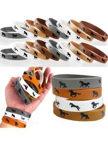 4/8/12pcs Cowboy Party Horse Rubber Bracelets Silicone Horse Race Wristbands Western Themed Horse Party Favors Decoration - Multicolor - View 1