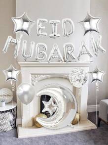 39 件银色 EID 字母气球套装，包括星星和月亮气球，适用于开斋节、斋月装饰、斋月伊斯兰派对、斋月吉祥、斋月开斋节快乐、穆派对用品、家居装饰节日装饰品