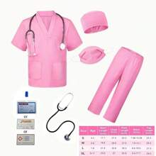 6 件套医生服装玩具套装，手术服装扮服装，适合男孩和女孩，粉色/绿色（详细信息随机） - 彩色 - 查看 1