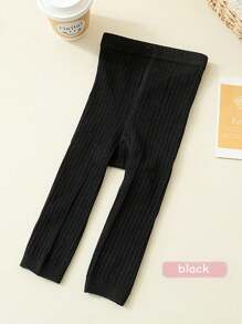 3 Pairs Baby Girls Solid Color Striped Cropped Tights, Suitable For Spring/Autumn - Multicolor - View 4