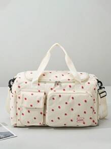 1pc Strawberry Print Corduroy Large Capacity Multi-Function Luggage Bag With Separate Wet Dry Compartment And Shoe Compartment, Suitable For Vacation, Outing, Campus, Gym, Shoulder Bag Bag For School School Accessories School Stuff