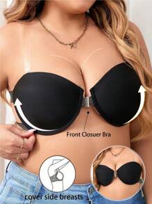 Plus Size Strapless Front-Closure Bra With Criss-Cross Back Design, Underwire, Comfortable Lingerie - Black - View 3
