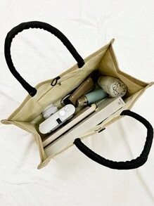 Bolso de mano de lino amarillo con estampado de corazón y letra, bolsa de maquillaje de lino amarillo, bolsa de compras de caqui amarillo, regalo del Día de San Valentín, bolso de mano de lino de gran capacidad para mujer. Es un bolso de mano portátil y de ocio con espacio de almacenamiento.