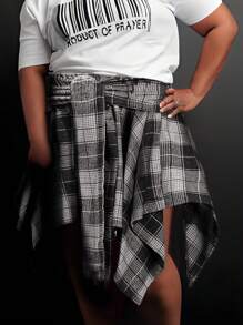 Plus Size Hip Hop Plaid Skirt 2025 - Women's Streetwear Tartan Skirt With Detachable Sleeves, Multi-Color Rap Style Skirt, High Waist A-Line Skirt With Belt (1X-5X) - Đen và trắng - Xem 10