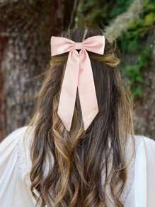 1pc Custom Name Hair Bow Barrette Personalized Gold Monogram Delicate Hair Bow Classic Hair Bow Satin Bow Hair Tie Brigitte Hair Bow Fit For Sleek Chic Ponytail Low Bun Gift For Her Wedding Gift, Wedding Hair Accessories, Spring Summer Bright Colors - Multicolor - View 9