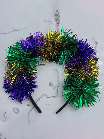 1PC Carnival Mardi Gras Rainsilk Wool Hairband Hairband Hairpin Green, Yellow And Purple Patchwork Headband Embellishment Halloween