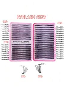 640/590/800 pièces Kit d'extensions de cils, colle double tête et scellant, pinces confortables, set de cils D Curl 8-16mm - sans parfum, kit de cils pour fêtes et maquillage de Noël