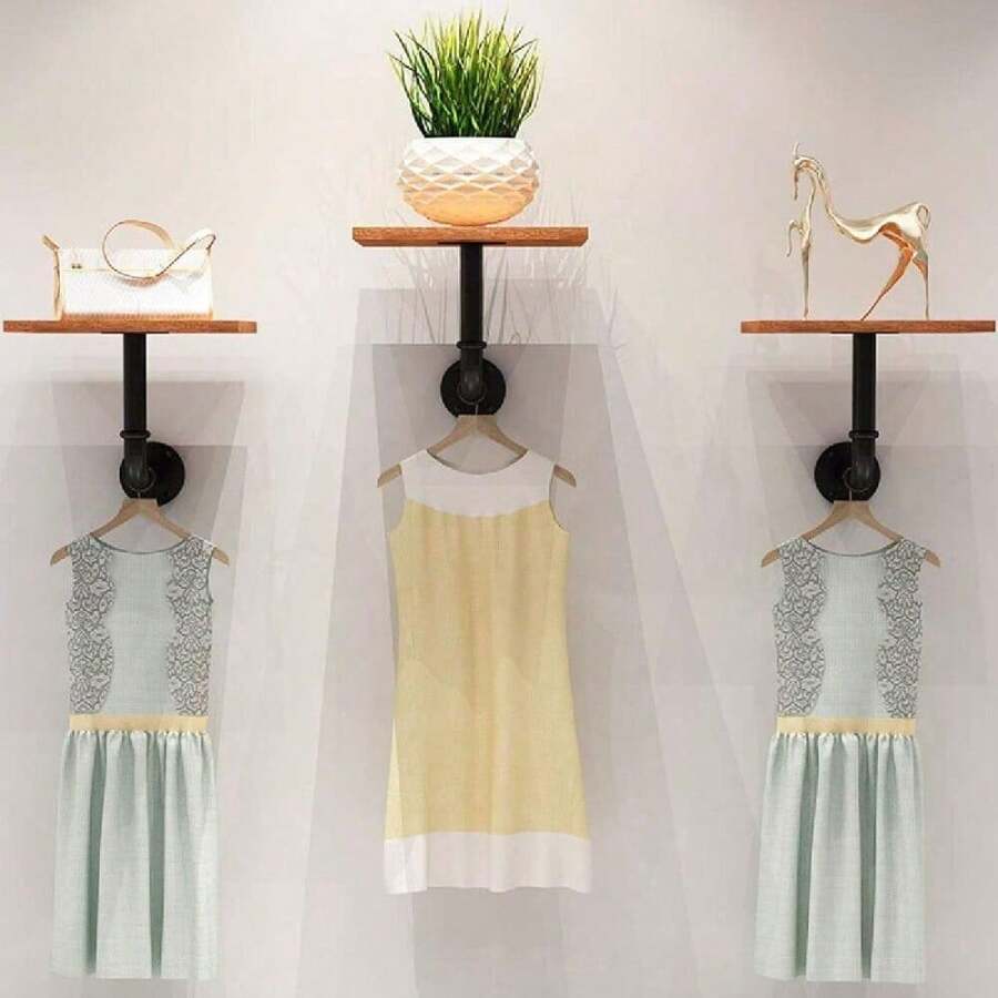 6 - Piece Set Of Industrial - Style Pipe Shelf Brackets: All - Metal, Rustic Design For Custom Wood Floating Shelves - Wall - Mounted With Screws Included - Variant1 - View 1