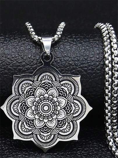 1 Stück neue Mode Mandala Halskette aus Edelstahl für Herren und Damen, Anhänger für Party, Bankett und als Geschenk