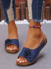 Dames Hollow Floral Decor Modieuze Lichtgewicht Platform Wedge Sandalen