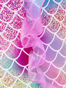 3-Piece Young Girl Mermaid Tail Bikini Set With Mesh, Swimwear Costume