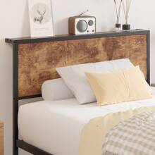 VECELO Single/Double Size Bed Frame With Wood Storage Shelf Headboard And Footboard, Metal Slates Support, No Box Spring Needed - 棕色 - 查看 7