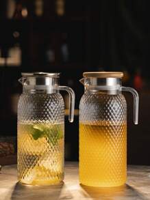 1 pièce Pichet en acrylique, bouteille de jus transparente en acrylique rayée. Pot à lait, à jus glacé avec couvercle, bouteille d'eau froide pour jus fait maison, thé, limonade