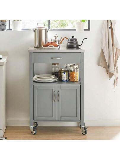SoBuy FKW22 SCH, Kitchen Trolley Cart Storage Serving Cabinet Stainless Steel Worktop view 6