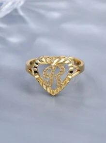 1 chiếc nhẫn rỗng cổ điển khắc 26 chữ cái có thể điều chỉnh, phụ kiện thời trang giản dị cho cặp đôi, thích hợp làm quà tặng dự tiệc/du lịch - Vàng - Xem 35