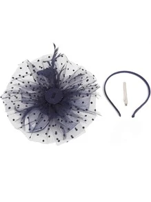 1 Piece Navy Blue Fascinators Hat For Women Tea Party Headband Kentucky Derby Wedding Flower Cocktail Mesh Feathers Hair Clip