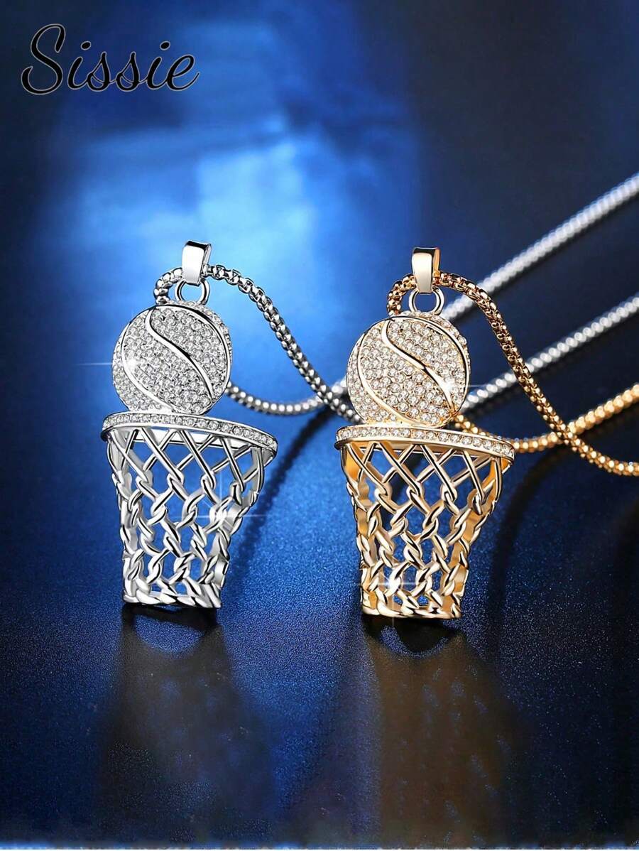 1pc Basketball Lovers Exaggerated Punk Creative Upscale Basketball Pendant Necklace For Teen Boys Street Sport Hip Hop Chain Crystal Necklace For Teen Girls Party Jewelry Accessories - Multicolor - View 1