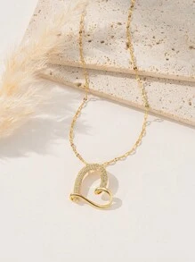 1件不锈钢镀金心形项链，时尚法式嘻哈风格，休闲简约百搭，适合日常佩戴、街头风、情人节、派对、节日或作为礼物。 - 金色 - 查看 3