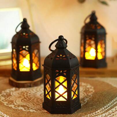 1pc/12pcs Retro Mini Handheld Decorative Lantern Lights, Battery Powered, Indoor Home Decor Fairy Lights, Tabletop Decor, Bedroom Decor, Wall Hanging Night Light, Suitable For Wedding Party Decor, Holiday Lantern Decor
