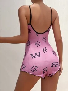 卡通印花可爱连体睡衣，舒适休闲 - 玫紅色 - 查看 2