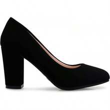 Women's Classic Round-Toe Platform Pumps High Block Heel - Adorable,-2025 - Black Nubuck* - View 6