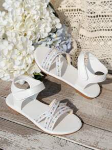 一双时尚凉鞋，2025新款儿童凉鞋，中国风刺绣绣花休闲度假风舒适软底女童喜欢的凉鞋 - 白色 - 查看 3