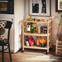 SoBuy Serving Trolley With Wheels Kitchen Trolley Kitchen Shelf Trolley Kitchen Shelf With Wheels Natural W X H X D Approx. 65x80x35cm - Brown - View 3
