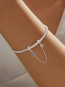 1 pieza Elegante corazón Trébol de cuatro hojas  de cadena de seguridad para mujeres Apto para pulseras Brazaletes Joyería DIY Regalos para citas Fina joyería para damas - Plateado - Ver 5