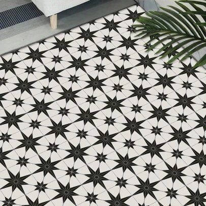 10pcs Black & White Star Pattern Matte Finish Floor Stickers, Waterproof PVC Home Decor Floor Decals Room Decor Wall Decor Bathroom Decor Bedroom Decor Room Decoration Stuff Living Room Decor House Decor Home Decor Living Room Wall Paper Wallpaper Wall Stickers Wall Sticker Kitchen Accessories Kitchen Kitchen Items Kitchen Decor Floor Tiles Flooring Floor Tiles Self Adhesive Floor Tiles Peel Stick