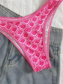 Bộ bikini quây 2 mảnh in hoa màu hồng với dây đeo có thể tháo rời, thích hợp cho kỳ nghỉ trên đảo, chụp ảnh và mặc đi biển mùa hè. - Nhiều màu - Xem 4