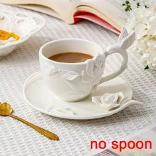 1 件优雅欧式手工 3D 白色和黑色玫瑰陶瓷咖啡杯碟套装 - 彩色 - 查看 2